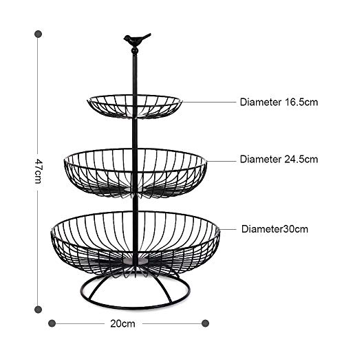 Apark Frutero de 3 pisos, Desmontable Metal Cesta Fruta, para Conservan Frutas, Verduras, Bocadillos o Pan, Tamaño de la Cesta de Frutas: 16.5CM, 24.5CM, 30CM, Altura: 47CM (Negro)