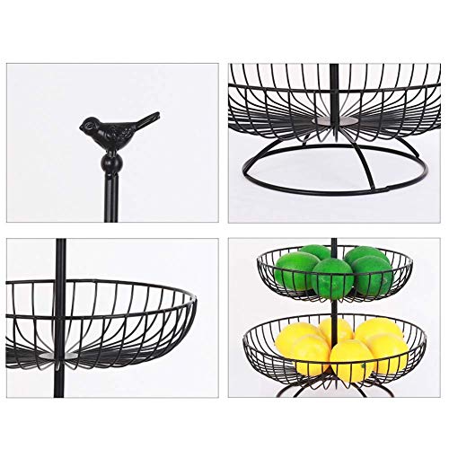 Apark Frutero de 3 pisos, Desmontable Metal Cesta Fruta, para Conservan Frutas, Verduras, Bocadillos o Pan, Tamaño de la Cesta de Frutas: 16.5CM, 24.5CM, 30CM, Altura: 47CM (Negro)