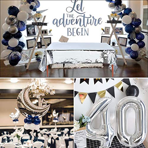 APERIL Globos Cumpleaños 40 Años Decoraciones de Cumpleaños Azul Plata, Pancarta Feliz Cumpleaños, Globos de Confeti Plateados Impresos, Manteles Plateados, 40 Confetti de Mesa, para hombres Mujer