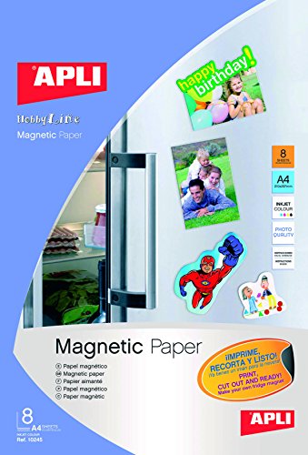 APLI 10245 Papel magnético imprimible 8 hojas, Blanco