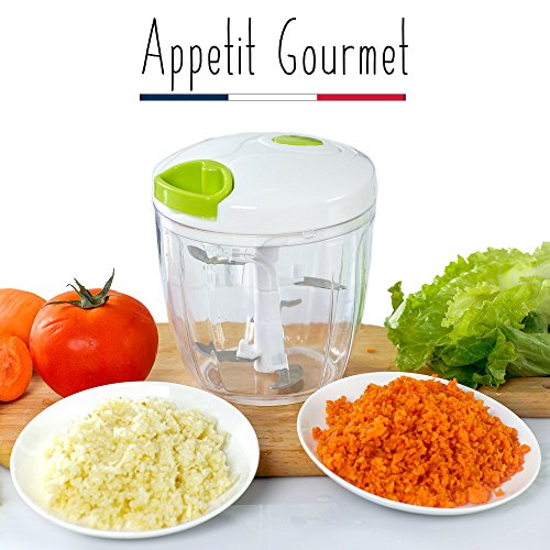 Appetit Gourmet Picadora de Verduras Picadora de Verduras Manual con 5 Cuchillas Inoxidables Gran Capacidad 900 ML para Picar Cebolla, Pesto, Perejil, Ajo, Nueces, Alimentos para Bebes 100% Eficaz