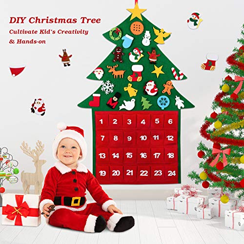 Arbol de Navidad Fieltro, Wokkol 3.3ft DIY Árbol de Navidad de Fieltro Arbol de Navidad en Fieltro Árboles de navidad con 29Pcs Adornos Arbol Navidad Desmontables Año Nuevo Navidad Regalo para Niños