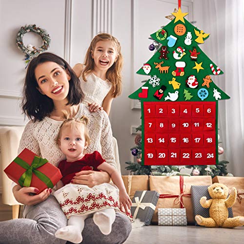 Arbol de Navidad Fieltro, Wokkol 3.3ft DIY Árbol de Navidad de Fieltro Arbol de Navidad en Fieltro Árboles de navidad con 29Pcs Adornos Arbol Navidad Desmontables Año Nuevo Navidad Regalo para Niños