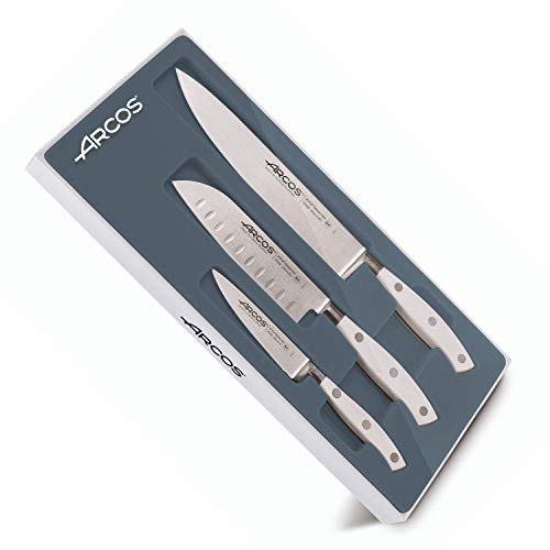 Arcos 807610 Juego Cuchillos de Cocina de 3 piezas, Acero_Inoxidable, Blanco