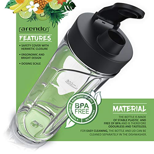 Arendo - Botella de 600 ml Smoothies Recipiente para líquidos - para Arendo Smoothiemaker Mix y Go - Compatible con mezcladores WMF AEG AmazonBasics - 600 ml - No BPA