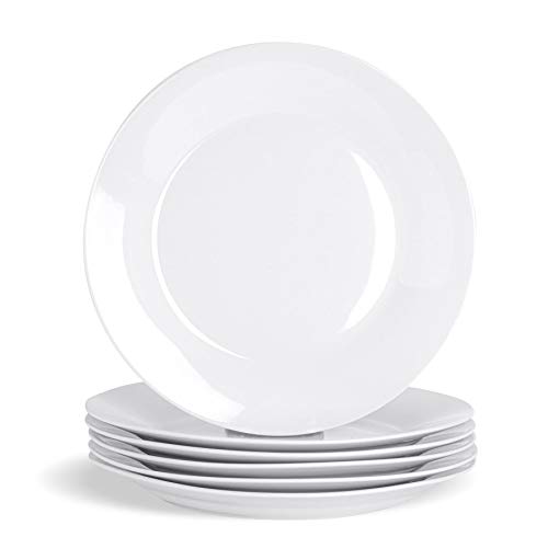 Argon Tableware Juego de Platos Llanos - Diseño clásico con Borde Interior - Porcelana - Blanco - 30 cm - Pack de 6