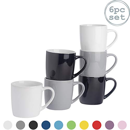 Argon Tableware Té Café - 6pc contemporáneo de Colores Tazas de cerámica Set - 350 ml - Negro Gris Blanco