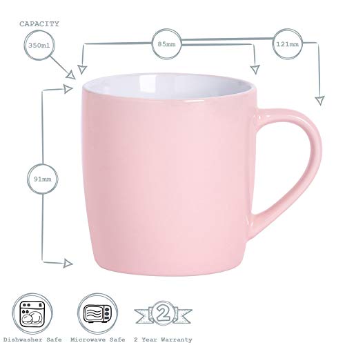 Argon Tableware Té Café - 6pc contemporáneo de Colores Tazas de cerámica Set - 350 ml - Rosa y púrpura