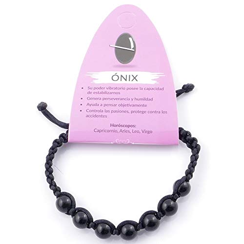 ARITZI – Pulsera con Nudo corredizo con Bolas de Piedra Natural de 8 mm – Piedras de Onix