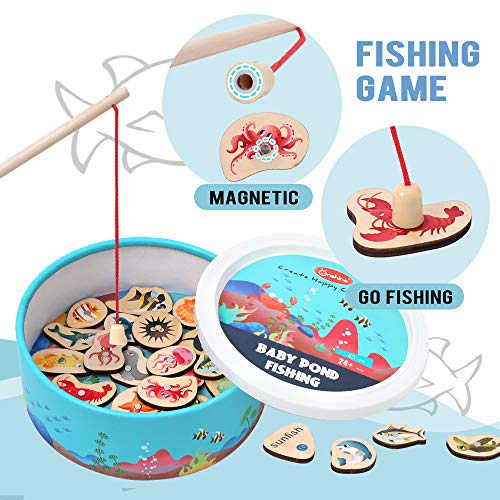 Arkmiido Juego de Pesca magnético, Juego para 2 Jugadores con 20 PC de Animales del océano, 20 Tarjetas de Peces y 2 cañas de Pescar, Juguete Recomendado para niños de 2 3 4 5 6 años