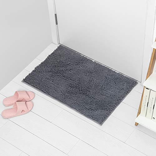 ARNTY Alfombra de Baño Antideslizante, Alfombra para el baño Chenille Súper Suave y Acogedora Alfombrillas de Baño Gris para Ducha,Cocina Absorbente Tapete de Piso (Gris-Chenille, 45x65cm)