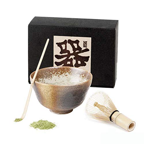 Aromas de Té - Kit de Té Matcha Ceremonia del té/Set Té Matcha Japonés/Pack Accesorios Green Tea Matcha Incluye Bol de Cerámica Japonesa, Chazaku Cuchara Medidora y Chasen Batidor con Soporte