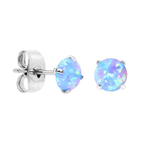 Aroncent Pendientes de Ópalo Brillantes Aretes Pequeño para Mujer Hombre Unisex Aretes Azul Elegantes con Aguja de Oreja de 316L Acero Inoxidable Earings Hipoalergénico con Perla Circón Redondo 3 mm