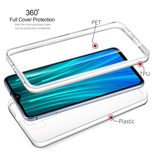 AROYI Funda Xiaomi Redmi Note 8 Pro, Ultra Slim Doble Cara Carcasa Protector Transparente TPU Silicona + PC Dura Resistente Anti-Arañazos Protectora Case Cover para Xiaomi Redmi Note 8 Pro