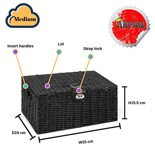 ARPAN - Cesta de Almacenamiento con Tapa y Cerradura (Resina, tamaño Mediano), Color Negro