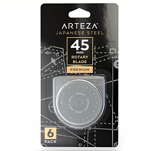 ARTEZA Cuchillas de cutter circular para corte de tela | Pack de 6 hojas de cuchilla redonda de 45mm | Recambios de cutter Olfa y Fiskars