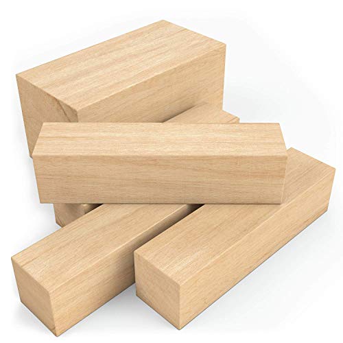 Arteza Juego de 5 piezas de madera para tallar | 4 piezas de 10,2 x 2,54 x 2,54 cm + 1 pieza de 10,2 cm x 5.1 x 5.1 cm | Tacos de madera de tilo para artesanía y manualidades