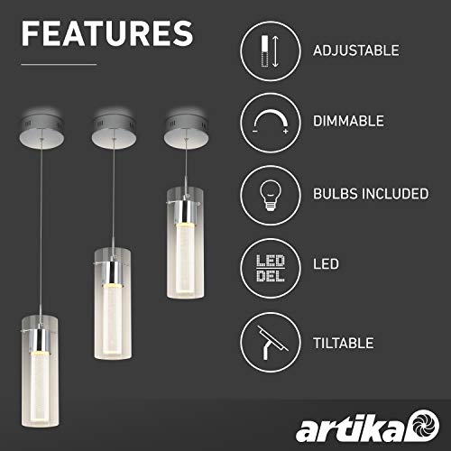 Artika OME1LB-HD1 Essence - Lámpara de techo (cromo, 1 colgante, 12 pulgadas, con LED integrado y cristal de burbujas, cromada)