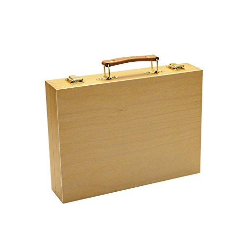 Artme Caja-Caballete de Madera Premium Set de 23 Piezas – Caballete de Mesa 32x24cm/ 3 Paneles de lienz / 12 Pinturas de acrílico/ 4 Pinceles/lápiz/Cuchillo de Paleta de plástico/Paleta