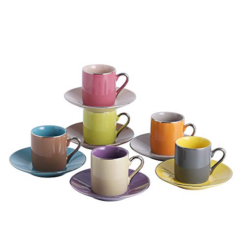 Artvigor 6 Juegos de Tazas de Café/Té de Porcelana Tazas de Cerámica, 80 ml, Juegos de Vajillas de Agua/Leche para Hogar, Oficina, Cafetería, Restaurante, Regalo para Cumpleaños, Festival