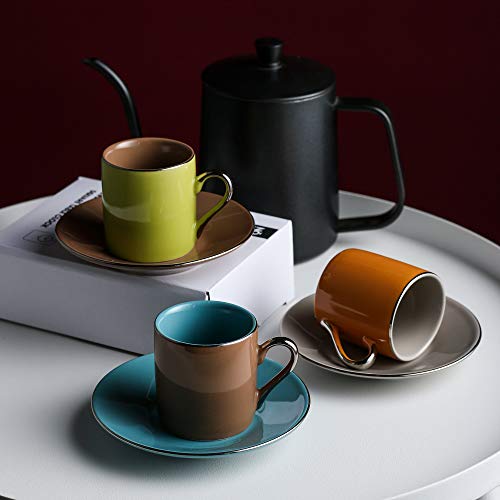 Artvigor 6 Juegos de Tazas de Café/Té de Porcelana Tazas de Cerámica, 80 ml, Juegos de Vajillas de Agua/Leche para Hogar, Oficina, Cafetería, Restaurante, Regalo para Cumpleaños, Festival