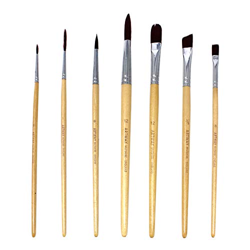 Artway - Set de 7 Pinceles de Pintura - Redondos, Plano, de Lengua de Gato, delineador y Chisel - Nailon - 1 Unidad