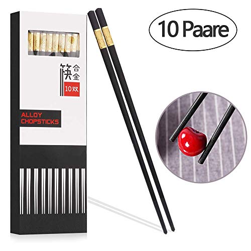 Asanmu - Juego de 10 pares de palillos chinos de aleación, palillos chinos prémium, reutilizables, estilo clásico, sostenibles y aptos para lavavajillas, para vajilla asiática sushi