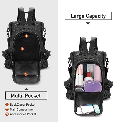 AtailorBird Mochila Antirrobo para Mujer Bolso Mochila Cuero de la PU Impermeable Bolso de Hombro Escolar Mochila Mujer Casual Viaje - Negro