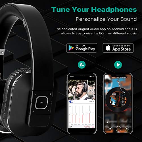 August EP650–Auriculares Bluetooth Inalámbrico–Auriculares Diadema Casco Plegable-Sonido Estéreo Bass Rich-Auriculares Orejeras Cómodas con NFC y aptX,Color Negro