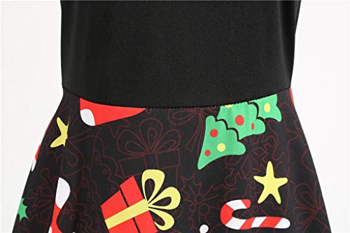 Auifor Vestido Vintage de Manga Larga con Estampado navideño de Espalda Cruzada y Lazo Cruzado para Mujer Vestido de Fiesta de Noche de ama de casa de los años 50（A-Negro/XX-Large）