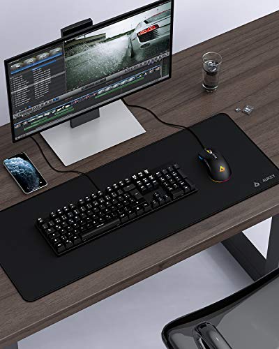 AUKEY Alfombrilla Ratón Grande Gaming Mouse Pad (800x300x4mm) con Superfine Fiber Surface Smooth, Base de Goma Antideslizante para Gamers, Oficina, PC, Portátil, Ordenador, Negro