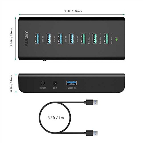 AUKEY Hub USB 4 Puertos USB 3.0 y 3 Puertos de Carga con Adaptador de Corriente 36W Hub USB 3.0 para Windows XP/Vista / 7/8, Mac OS, Linux, etc.