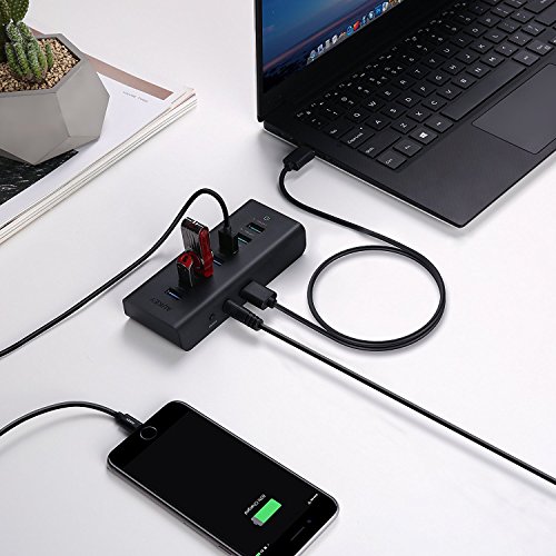 AUKEY Hub USB 4 Puertos USB 3.0 y 3 Puertos de Carga con Adaptador de Corriente 36W Hub USB 3.0 para Windows XP/Vista / 7/8, Mac OS, Linux, etc.