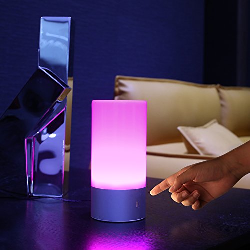 AUKEY Lámpara de Mesa, Regulable Lámpara de Noche de Atmósfera con Sensor de Tacto, Lámpara de Tabla de Decoración con Modo RGB y Luz Blanca Caliente, 256 Luces de Color