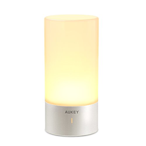 AUKEY Lámpara de Mesa, Regulable Lámpara de Noche de Atmósfera con Sensor de Tacto, Lámpara de Tabla de Decoración con Modo RGB y Luz Blanca Caliente, 256 Luces de Color