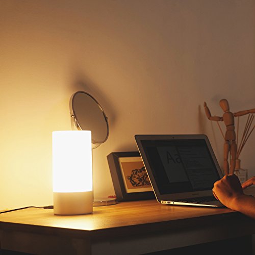 AUKEY Lámpara de Mesa, Regulable Lámpara de Noche de Atmósfera con Sensor de Tacto, Lámpara de Tabla de Decoración con Modo RGB y Luz Blanca Caliente, 256 Luces de Color