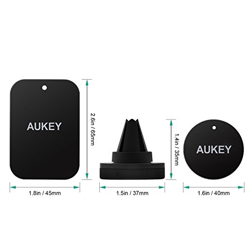 AUKEY Soporte Móvil Coche Magnético Universal (2 Pack) para Rejillas del Aire Soporte Smartphone Coche para iPhone 7 / 6s / 6 / 5s / 5, Samsung Note 8 / S8 / Note 4, LG G3 y Dispositivo GPS - Negro