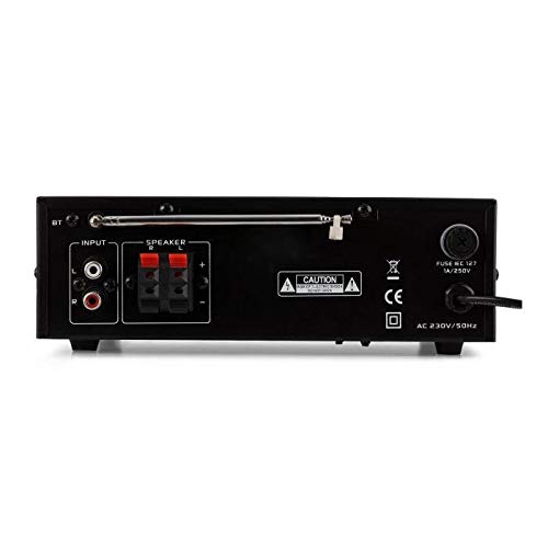 auna Amp4 BT - Amplificador de Equipo estéreo , Amplificador Hi-Fi , Entrada USB , Mando a Distancia , Pantalla LED , Bluetooth V2.0 , Ecualizador 2 Bandas , 2x25 W , Lector Tarjetas SD/MMC , Negro