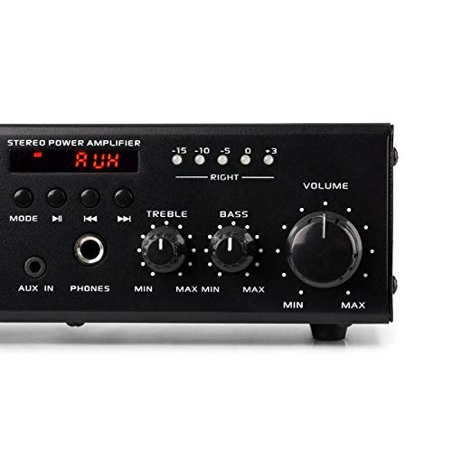 auna Amp4 BT - Amplificador de Equipo estéreo , Amplificador Hi-Fi , Entrada USB , Mando a Distancia , Pantalla LED , Bluetooth V2.0 , Ecualizador 2 Bandas , 2x25 W , Lector Tarjetas SD/MMC , Negro