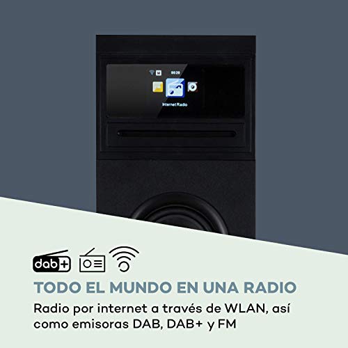 auna Karaboom 100 WiFi - Equipo de Altavoces 2.1, Altavoz de Torre con WiFi, Radio con Internet, Radio Dab, Dab+ y FM, Bluetooth, Reproductor de CD, Pantalla HCC, 120 W de Potencia, Negro