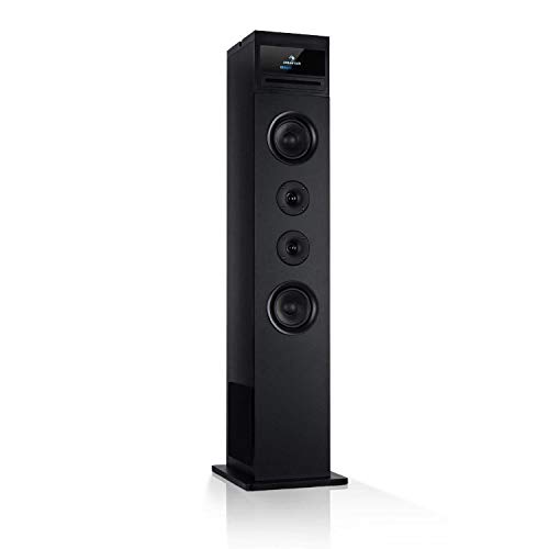 auna Karaboom 100 WiFi - Equipo de Altavoces 2.1, Altavoz de Torre con WiFi, Radio con Internet, Radio Dab, Dab+ y FM, Bluetooth, Reproductor de CD, Pantalla HCC, 120 W de Potencia, Negro