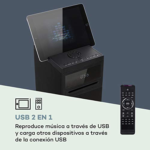 auna Karaboom 100 WiFi - Equipo de Altavoces 2.1, Altavoz de Torre con WiFi, Radio con Internet, Radio Dab, Dab+ y FM, Bluetooth, Reproductor de CD, Pantalla HCC, 120 W de Potencia, Negro