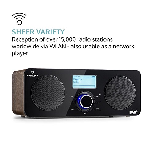 auna Worldwide ST - Radio Digital por Internet con wi-fi , Reproductor de Red , Dab / Dab+ , FM / AW , RDS , Puerto USB con MP3 , Autoapagado , Pantalla LCD , Mando Distancia , Nogal