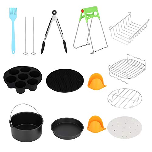 AUNMAS 7in Universal 12pcs Kits de freidora de Aire Caliente con Taza de Pastel Accesorios de Canasta de Pastel Acero Inoxidable Duradero de Grado alimenticio para Uso doméstico