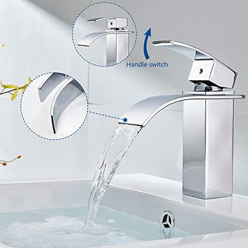 Auralum Grifo Lavabo Cascada Grifo Lavabo Elegante Mezclador de Baño Sólido Grifo de Super Calidad (Negro)