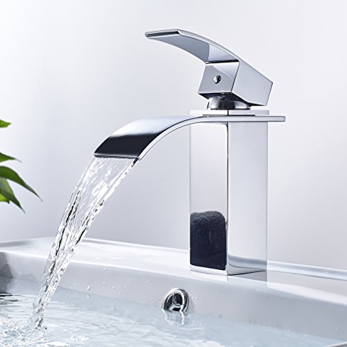 Auralum Grifo Lavabo Cascada Grifo Lavabo Elegante Mezclador de Baño Sólido Grifo de Super Calidad (Negro)