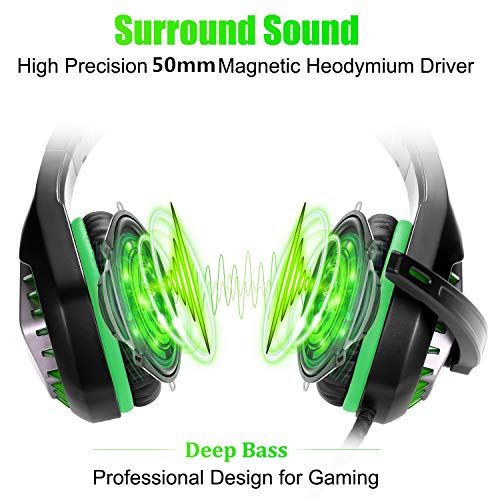 Auriculares Gaming PS4,Cascos Gaming de Estéreo con Micrófono Bass Surround y Cancelación de Ruido Auriculares Compatible para PC/Xbox One/Nintendo Switch/Mac Cascos Gaming 3.5mm Jack con Luz LED