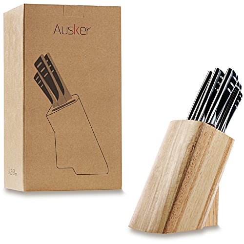 Ausker - Juego de 6 cuchillos en acero inoxidable con bloque en madera y afilador integrado