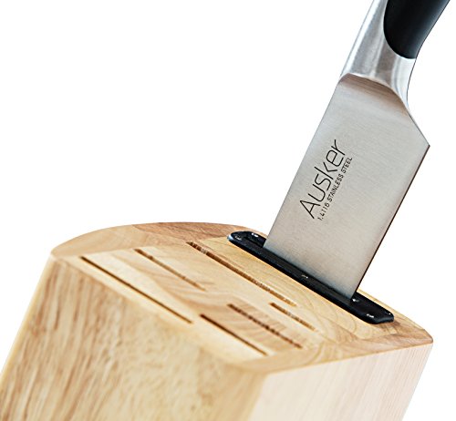 Ausker - Juego de 6 cuchillos en acero inoxidable con bloque en madera y afilador integrado
