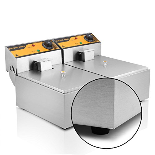 Autocompra Freidora Eléctrica 12L 5000W Freidora Industrial Acero Inoxidable para Patatas Fritas Deep Fryer Commercial (6L + 6L Tanque )